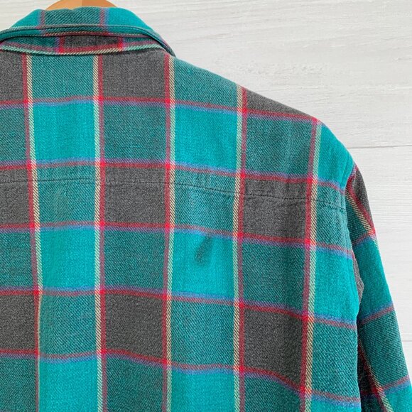 *flaw Vintage Rancho Santa Fe - Green plaid flannel button down, sz L - Picture 4 of 6